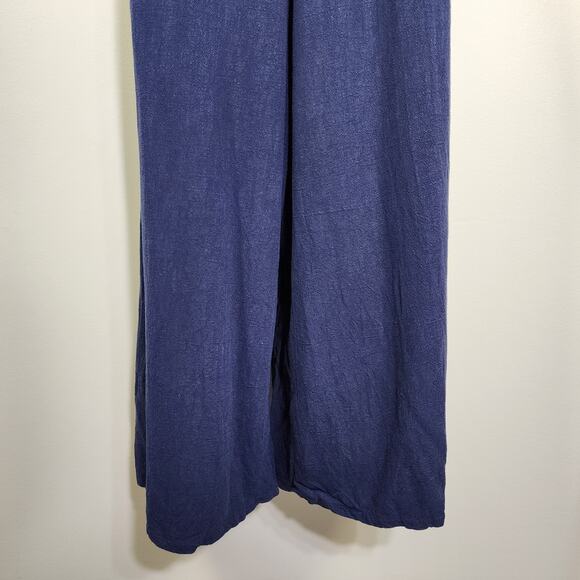 Women Jumpsuit Size XL Linen Viscose Single Shoulder Wide Leg Crop Smocking Blue - Picture 8 of 11